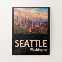 Puzzle Afiche de viaje retro de Seattle Washington