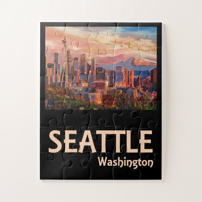 Puzzle Afiche de viaje retro de Seattle Washington (Vertical)