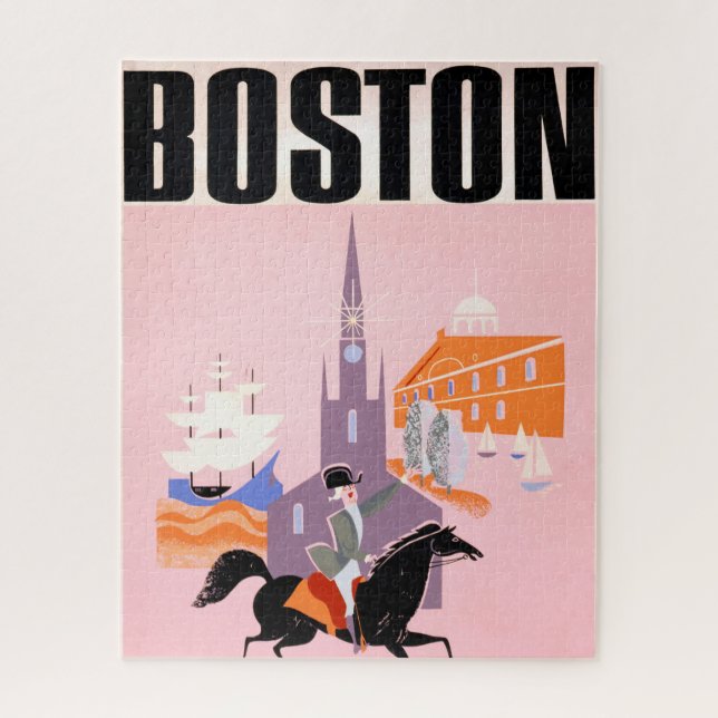 Puzzle Afiche De Viajes De Allegheny Airlines A Boston (Vertical)