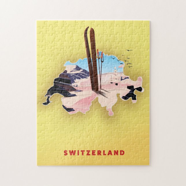 Puzzle Afiche de viajes en Ski de Suiza. (Vertical)