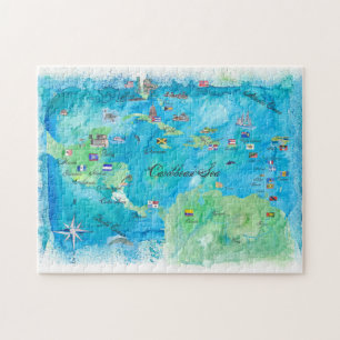 Puzzle Afiche del mapa de viajes en crucero del Caribe An