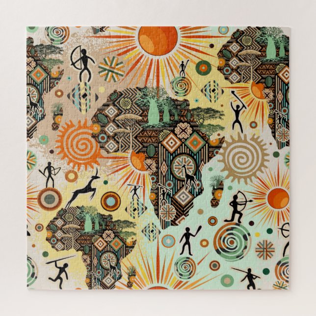 Puzzle Africa Map Decorative Tribal Elements Pattern (Vertical)
