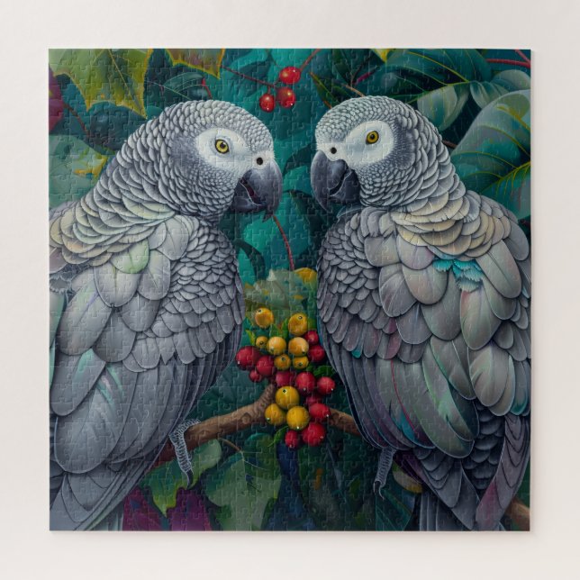 Puzzle African Grey Persimmon-Berry Duet (Vertical)