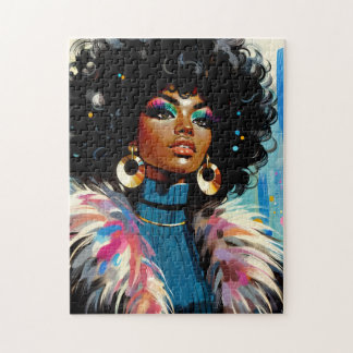 Puzzle Afro Black Woman Colorful Retro Art