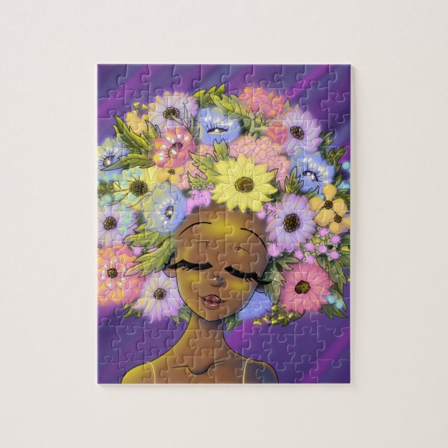 Puzzle Afroamericana con afro florido (Vertical)