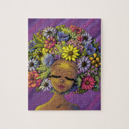 Puzzle Afroamericana con un afro florido