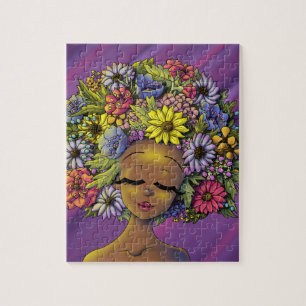 Puzzle Afroamericana con un afro florido