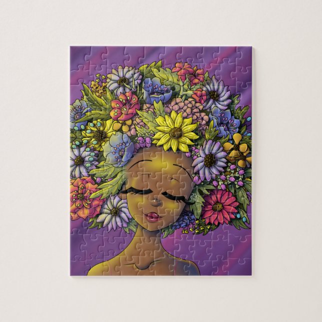 Puzzle Afroamericana con un afro florido (Vertical)