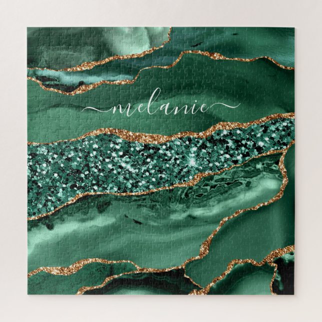 Puzzle Agitar Purpurina de oro verde Marble tu nombre rom (Vertical)