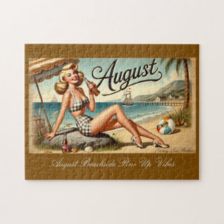 Puzzle Agosto Retro Vibes Chicas de plumas en la playa