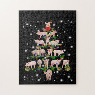 Puzzle Agradable Árbol De Navidad De Cerdo Cubierto De L