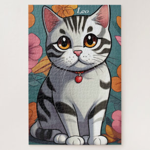 Puzzle Agradable arte floral de gato en Shorthair america