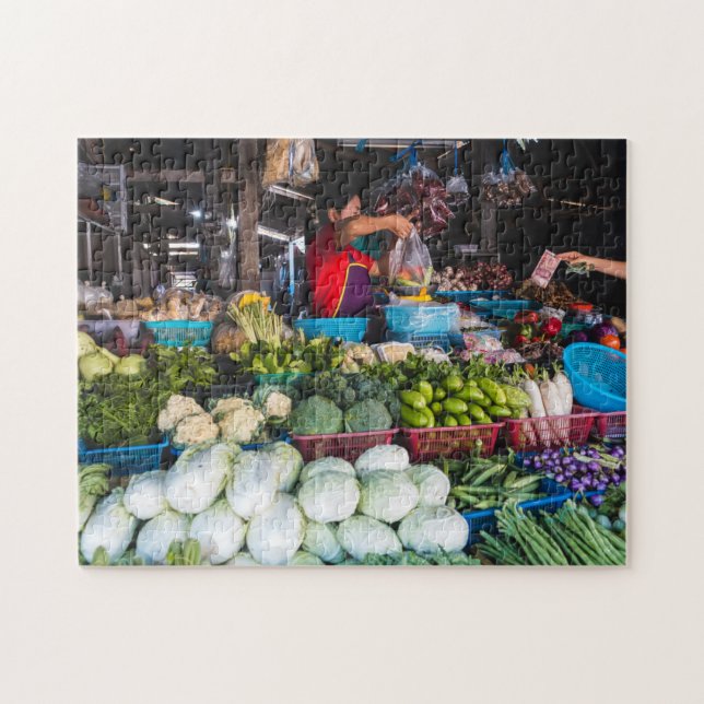 Puzzle Agricultores tailandeses comercializan vegetales (Horizontal)