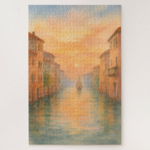 Puzzle Agua Sailboat Dreamy Sunset Canal Veneciano