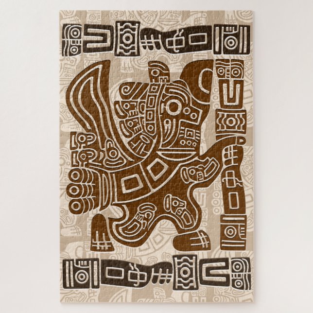 Puzzle Águila azteca guerrera arte tribal antiguo (Vertical)
