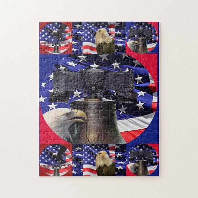 Puzzle Águila calva americana, campana de la libertad y r (Vertical)
