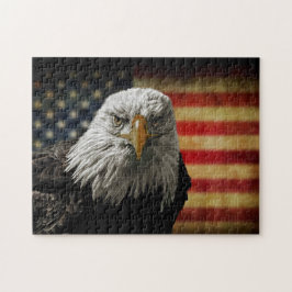 Puzzle Águila calva americana sobre bandera ondulada