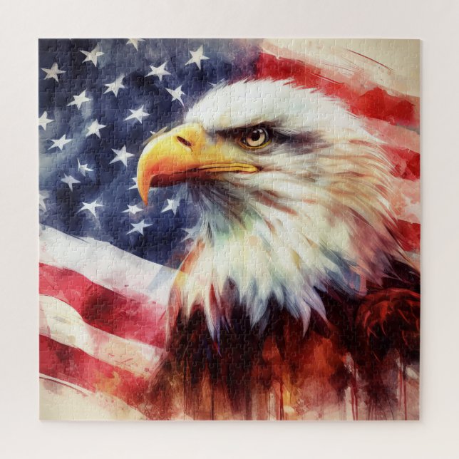 Puzzle Águila calva con bandera de los Estados Unidos de  (Vertical)