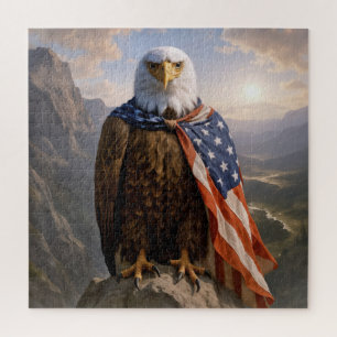 Puzzle Águila calva con capa de bandera americana