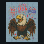 Puzzle Águila calva con fuegos artificiales - Estados Uni<br><div class="desc">¡Celebremos el 250 aniversario de América con estilo con este divertido y festivo diseño de águila calva personalizado! Con audaces fuegos artificiales rojos, blancos y azules con "250 años", "USA" y "1776-2026", este alegre arte patriótico es perfecto para el Día de la Independencia, el Semiquincentenario o cualquier evento del orgullo...</div>