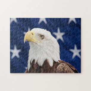 Puzzle Águila calva con la bandera estadounidense