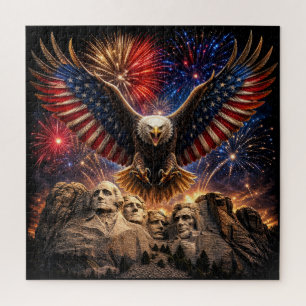 Puzzle Águila Calva Patriótica Montaña Rushmore Fuegos Ar