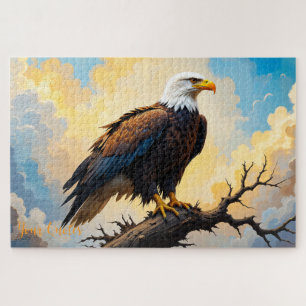 Puzzle Águila Calva Realista Posada en Rama Atardecer