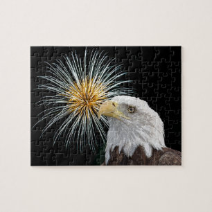 Puzzle Águila calva y fuegos artificiales