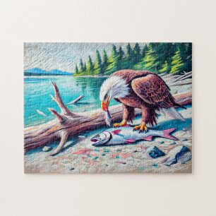 Puzzle Águila comiendo pescado en el dibujo al pastel de 
