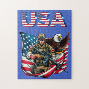Puzzle Águila estadounidense de soldados Eagle Bandera de
