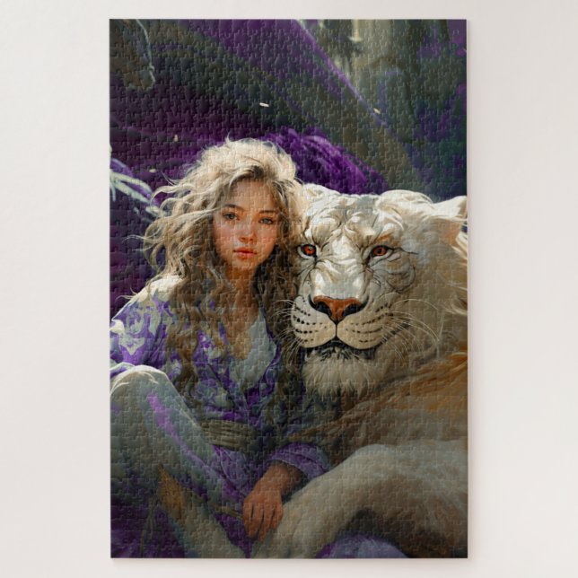 Puzzle Ai Chica con León (Vertical)