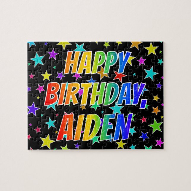 Puzzle "AIDEN" Nombre, Diversión "FELIZ CUMPLEAÑOS" (Horizontal)
