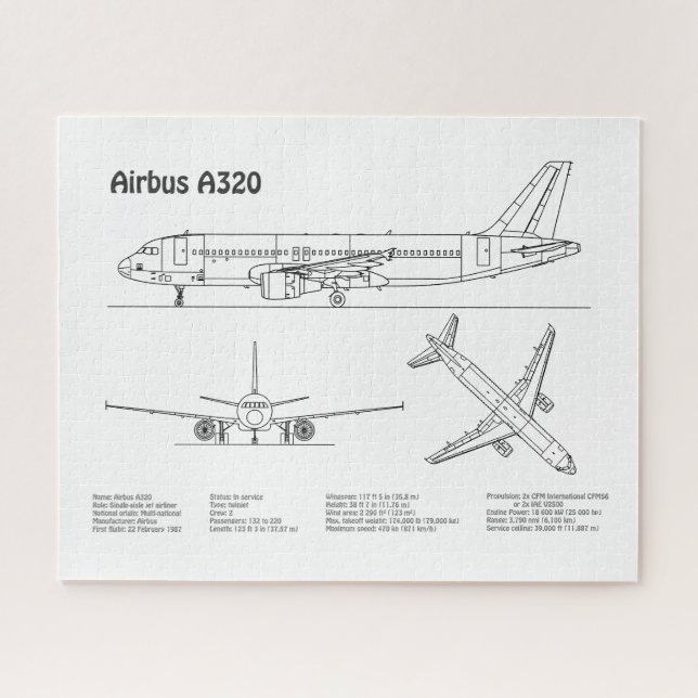 Puzzle Airbus A320 - Planes de dibujo del plano aéreo BD (Horizontal)