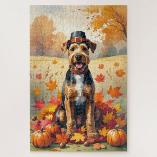 Puzzle Airedale en Arte de Acción de Gracias de Hojas de 