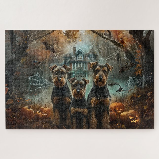 Puzzle Airedale Halloween Night Doggy Delight (Horizontal)