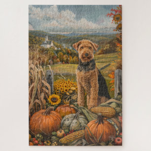 Puzzle Airedale Otoño Cosecha Día de Acción de Gracias Pe