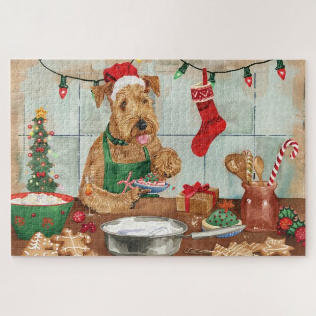 Puzzle Airedale Terrier Holiday Baking: Navidades festivo (Horizontal)