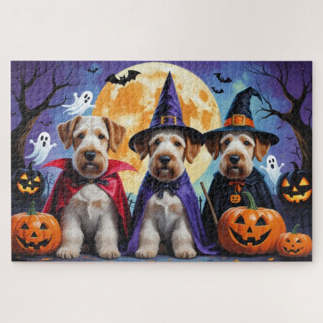 Puzzle Airedale Terrier Perros Calabaza Halloween Funny (Horizontal)