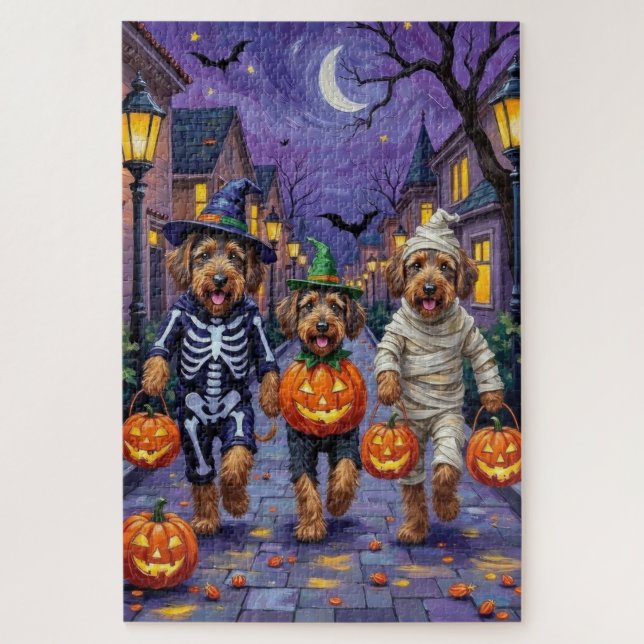 Puzzle Airedale Terrier Perros Truco o Trato Halloween  (Vertical)