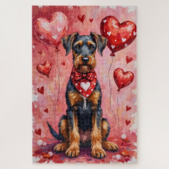 Puzzle Airedale Terrier San Valentín Arte de Perro con Co (Vertical)