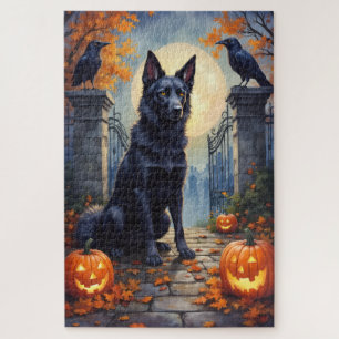 Puzzle Akita Americano Cementerio Gótico Halloween Arte