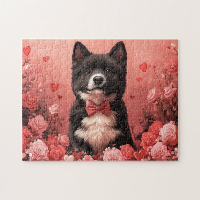 Puzzle Akita Americano con Rosas - Día de San Valentín (Horizontal)