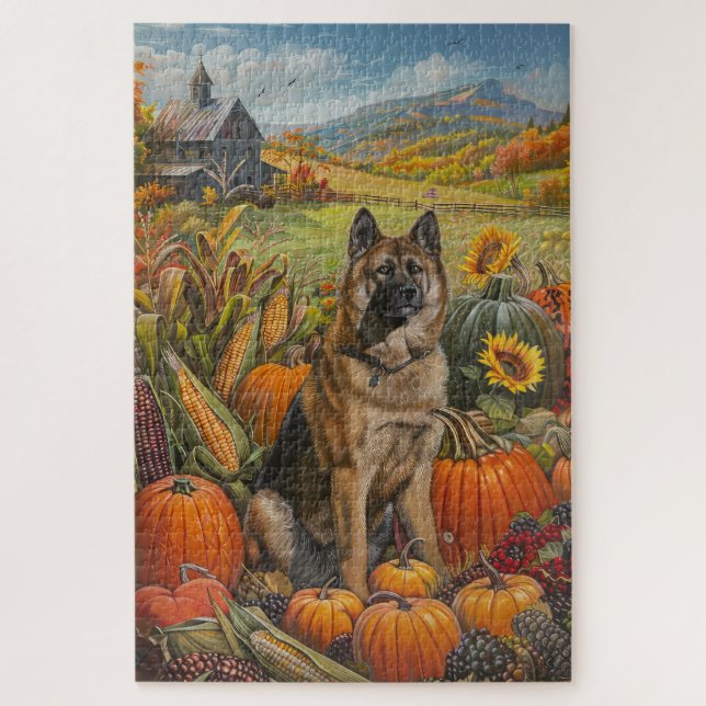 Puzzle Akita Autumn Harvest Thankde Dog (Vertical)