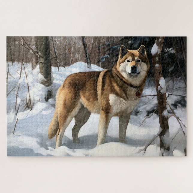 Puzzle Akita deja que nieve Navidades (Horizontal)