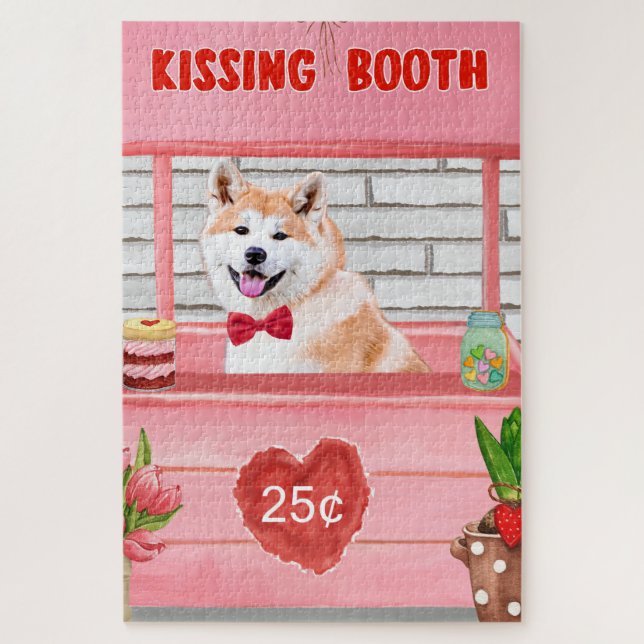 Puzzle Akita Dog El día de San Valentín Kissing Booth (Vertical)
