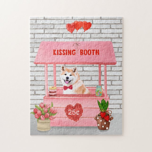 Puzzle Akita Dog El día de San Valentín Kissing Booth (Vertical)