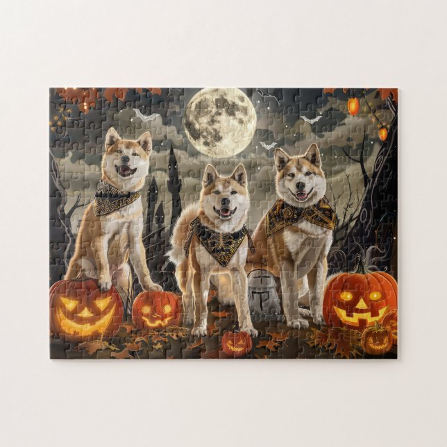 Puzzle Akita Halloween Espeluznante (Horizontal)