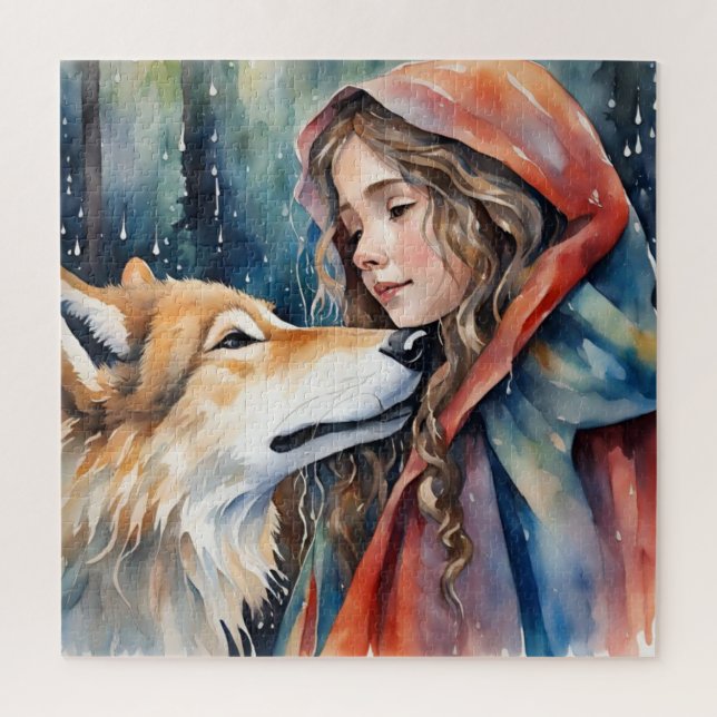 Puzzle Al borde de un cuento de hadas: una niña y un lobo (Vertical)