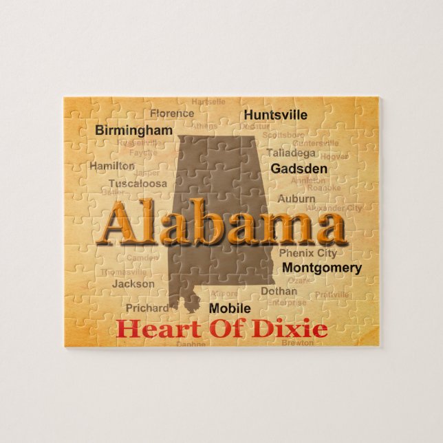 Puzzle Alabama envejeció la silueta del mapa (Horizontal)