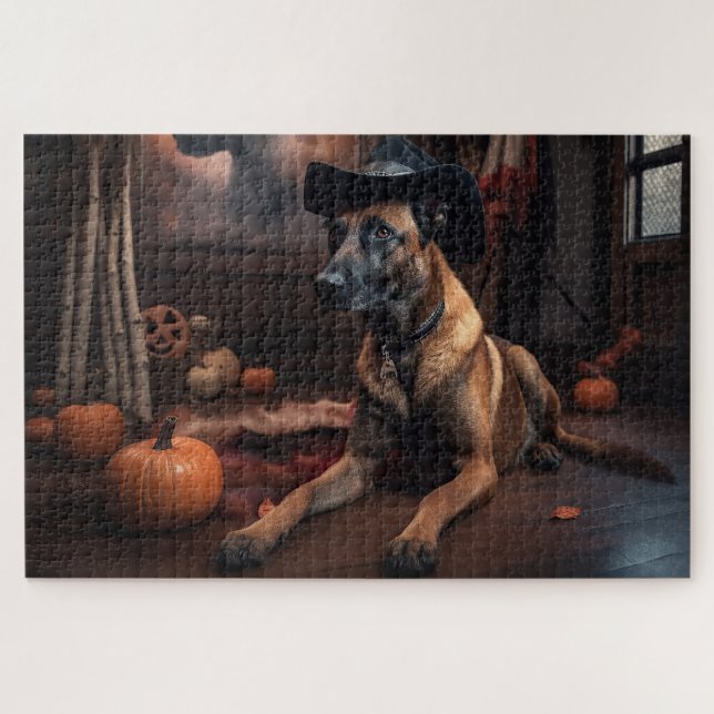 Puzzle Alarma de Halloween en las calabazas de Malinois e (Horizontal)